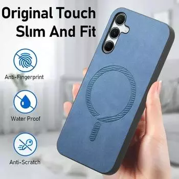 Для Samsung A05S A14 A15 A25 A34 A35 A54 A55 Роскошный деловой кожаный чехол для беспроводной магнитной зарядки Magsafe для Galaxy M54 M34 M14 For Samsung M15 5G коричневый