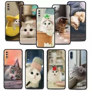Для Samsung A10 A30 A70 A20s A20e M31 A50 A40 M30s A10e M22 M12 M52 5g M33 A10s Cute Cat Kitten Celular Case Модный черный For Samsung M01