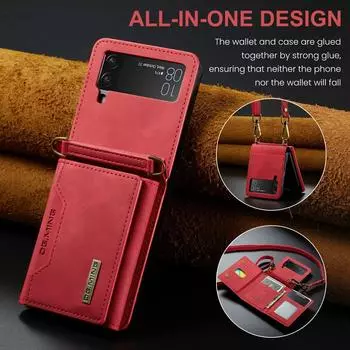 Для Samsung Flip 4 Держатель для карт Лучший защитный чехол для Samsung Galaxy Z Flip4 Flip 4 Кожаный ремешок для телефона Чехлы-кошельки For Z Flip 4 чёрный