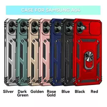 Для Samsung Galaxy A04 Бронированный чехол для телефона Защита объектива камеры Металлическое кольцо-подставка Противоударный чехол Samsung Galaxy A04 розового золота