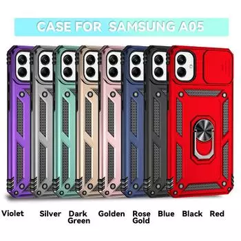Для Samsung Galaxy A05 Бронированный чехол для телефона Защита объектива камеры Металлическое кольцо-подставка Противоударный чехол Samsung Galaxy A05 розового золота