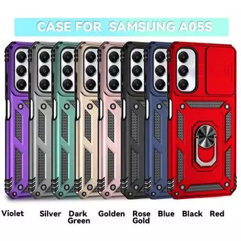 Для Samsung Galaxy A05s Бронированный чехол для телефона Защита объектива камеры Металлическое кольцо-подставка Противоударный чехол Samsung Galaxy A05s розового золота