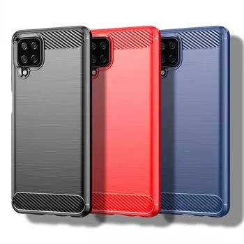 Для Samsung Galaxy A12 Чехол для Samsung M12 F12 A12 Nacho Чехол 6,5 дюймов Углеродное волокно Противоударный силиконовый бампер для A12 M12 For A12 чёрный