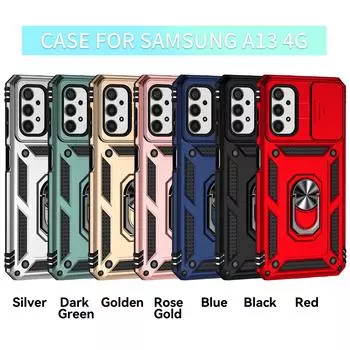 Для Samsung Galaxy A13 (4G) Бронированный чехол для телефона Защита объектива камеры Металлическое кольцо-подставка Противоударный чехол Samsung Galaxy A13 (4G) розового золота