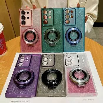 Для Samsung Galaxy A14 A24 A34 A54 блестящее кольцо-держатель противоударный чехол Блестящий чехол из ТПУ для Galaxy M14 M34 M54 F14 For Galaxy A14 светло-синий