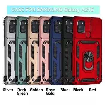 Для Samsung Galaxy A21s Бронированный чехол для телефона Защита объектива камеры Металлическое кольцо-подставка Противоударный чехол Samsung Galaxy A21s розового золота