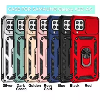 Для Samsung Galaxy A22 (4G) Бронированный чехол для телефона Защита объектива камеры Металлическое кольцо-подставка Противоударный чехол Samsung Galaxy A22 (4G) розового золота