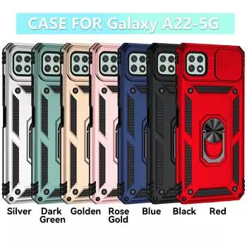 Для Samsung Galaxy A22 5G Бронированный чехол для телефона Защита объектива камеры Металлическое кольцо-подставка Противоударный чехол Samsung Galaxy A22 5G розового золота