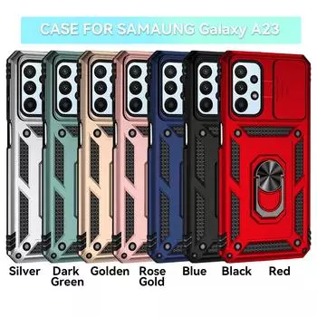 Для Samsung Galaxy A23 4G/A23 5G/M23/M13 (4G) Бронированный чехол для телефона Защита объектива камеры Металлическое кольцо-подставка Противоударный чехол Samsung Galaxy M13 (4G) розового золота