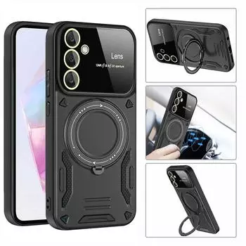 Для Samsung Galaxy A35 5G роскошный бронированный беспроводной зарядный чехол Magsafe Ring Bracket Case для Galaxy A35 A 35 магнитный бампер Cover Samsung A35 5G синий