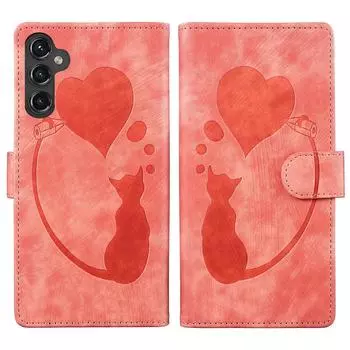 Для Samsung Galaxy A55 5G чехол Heart Cat складной подставка чехол для телефона из искусственной кожи Pink