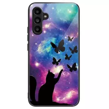 Для Samsung Galaxy A55 5G Чехол из закаленного стекла Рамка из ТПУ С рисунком Защитная накладка для телефона Cat and Butterflies