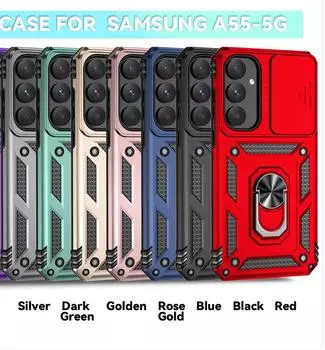 Для Samsung Galaxy A55 Бронированный чехол для телефона Защита объектива камеры Металлическое кольцо-подставка Противоударный чехол Samsung Galaxy A55 розового золота