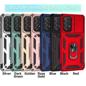 Для Samsung Galaxy A73 5G Бронированный чехол для телефона Защита объектива камеры Металлическое кольцо-подставка Противоударный чехол Samsung Galaxy A73 5G розового золота