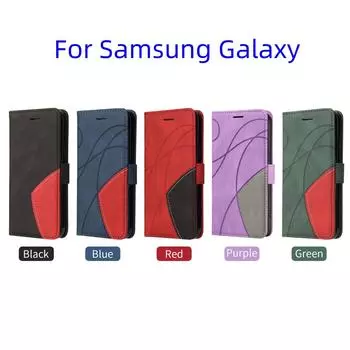 Для Samsung Galaxy J330,S7,S9,S20+,S21,S21 FE,A50,A71...Линейный узор в стиле сращивания Дизайн из искусственной кожи с откидной подставкой и бумажником, чехол для телефона с картой Samsung Galaxy M54 5G фиолетовый