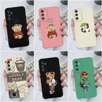 Для Samsung Galaxy M32 M54 A32 A33 A51 A71 A14 A13 4G 5G чехол для телефона Роскошный защитный силиконовый квадратный задний чехол с медведем для Galaxy A10 20S Coque Bumper Samsung A02 / M02