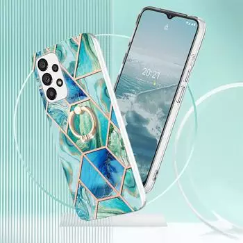 Для Samsung Galaxy S20, S21, S22, S23, A13, A14, M11, Note 20... Пряжка-кольцо на палец с цветным мраморным узором, украшение в форме, ультратонкий мягкий чехол для телефона Samsung Galaxy A71 5G синий