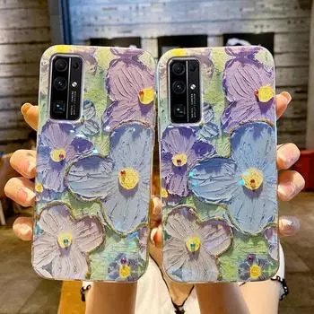 Для Samsung Galaxy S21 FE S22 S23 Ultra S21+ S22+ S23+ Plus чехол Мягкая силиконовая задняя крышка Чехол для телефона с рисунком маслом и цветами For Samsung Galaxy S23 чёрный