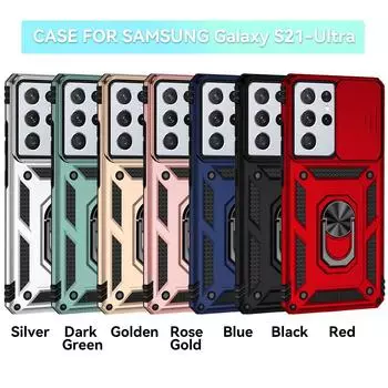 Для Samsung Galaxy S21 Ultra 5G Бронированный чехол для телефона Защита объектива камеры Металлическое кольцо-подставка Противоударный чехол Samsung Galaxy S21 Ultra розового золота