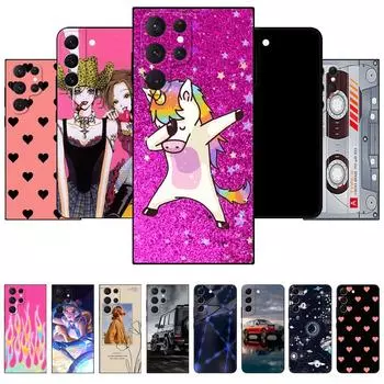 Для Samsung Galaxy S22 | С22+ | Чехол S22 Ultra 5G для Samsung S22 Plus, задняя крышка для телефона, черный чехол из ТПУ, розовый, космический автомобиль в стиле аниме Samsung S22