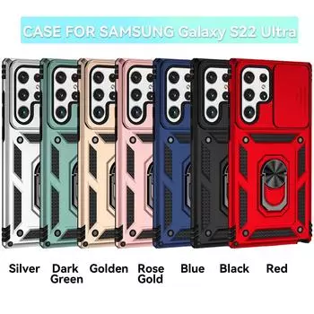 Для Samsung Galaxy S22 Ultra 5G Бронированный чехол для телефона Защита объектива камеры Металлическое кольцо-подставка Противоударный чехол Samsung Galaxy S22 Ultra розового золота