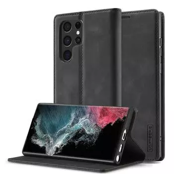 Для Samsung Galaxy S22 Ultra LC.IMEEKE мягкий PU + TPU магнитный приятный на ощупь кожаный чехол для телефона For Samsung Galaxy S22 Ultra коричневый