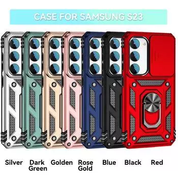 Для Samsung Galaxy S23 Бронированный чехол для телефона Защита объектива камеры Металлическое кольцо-подставка Противоударный чехол Samsung Galaxy S23 розового золота