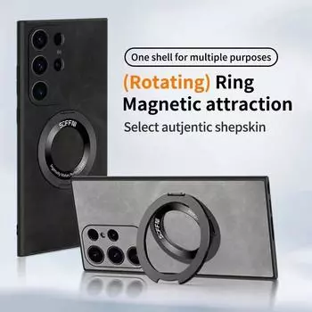 Для Samsung Galaxy S23 S22 S21 Ultra Magsafe чехол с кольцом для беспроводной зарядки, простой кожаный матовый магнитный противоударный чехол for Galaxy S21 чёрный