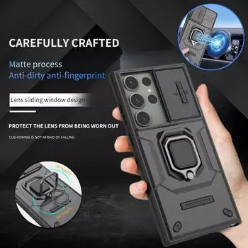 Для Samsung Galaxy S23 Ultra чехол с магнитной подставкой и кольцом-слайдом, защитный чехол для Samsung S23 + Plus S 23 Ultra, задняя крышка For Galaxy S23 чёрный