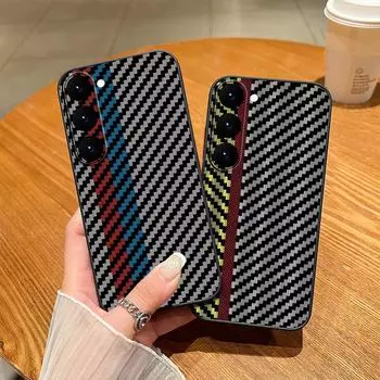Для Samsung Galaxy S24 A54 A14 S23 S22 S21 Ultra Plus Текстура из углеродного волокна Роскошный противоударный чехол для телефона ПК Мягкая задняя крышка Samsung S23 Ultra чёрный