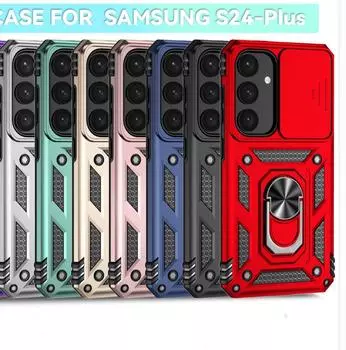 Для Samsung Galaxy S24 + Бронированный чехол для телефона Защита объектива камеры Металлическое кольцо-подставка Противоударный чехол Samsung Galaxy S24+ розового золота
