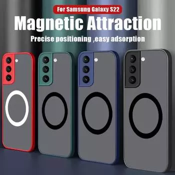 Для Samsung Galaxy S25 S24 FE S23 Ultra S22 S21 Plus A56 A36 A16 A55 A26 A25 Роскошный магнитный круглый чехол для противоударного прозрачного матового покрытия Samsung S20 FE чёрный