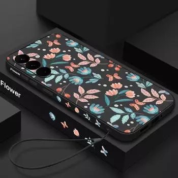 Для Samsung Galaxy S25 S24 S22 Ultra Plus S23 S21 S20 Fe A54 A53 A52 A34 A13 A14 5g красочный цветочный расписной ремешок ТПУ чехол-накладка Samsung Galaxy S24 чёрный