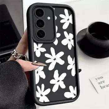 Для Samsung Galaxy S25 S24 S22 Ultra Plus S23 S21 S20 Fe A55 A54 A14 5g цветочный силиконовый мягкий тонкий защитный чехол для объектива Samsung S24 чёрный