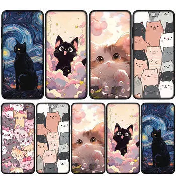 для Samsung Galaxy S24 S23 iPhone 16 15 14 Xiaomi Redmi Note 13 12 11 10 8 Plus 9 Pro Max X XR A15Чехол для телефона Аниме Кот Мяу Милый OPPO Huawei Чехол for Huawei Nova 5T аэро