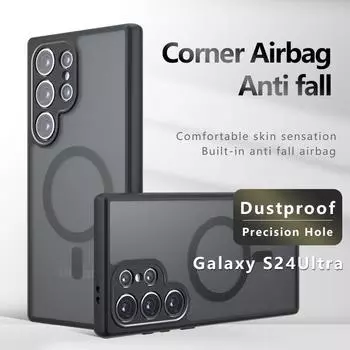 Для Samsung Galaxy S24 S23 S22 FE Plus Ультраматовый противоотпечаток пальца Противоударный магнитный чехол из ТПУ с защитой от падения Не желтеющая задняя крышка Корпус S22 Ultra прозрачный черный