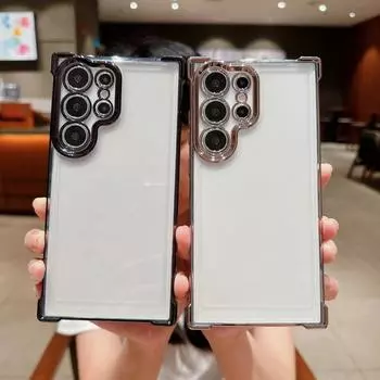 Для Samsung Galaxy S24 S23 S22 Note 20 Ultra A54 A55 A35 A15 A25 противоударный квадратный мягкий прозрачный чехол из ТПУ Samsung S24 Ultra чёрный