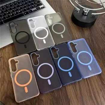 Для Samsung Galaxy S24 S23 S22 Plus Ultra Corrugated Grain Прозрачный цветной магнитный противоскользящий чехол-накладка из ПК с защитой от отпечатков пальцев S22 Ultra серый