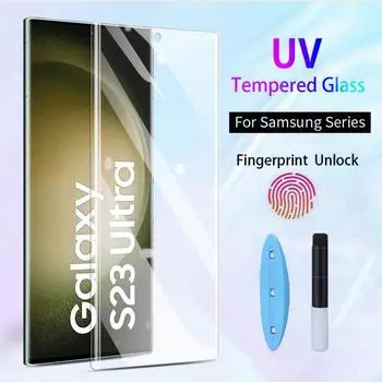 Для Samsung Galaxy S24 S23 S22 S21 S20 Ultra S10 Plus Note 20 Ultra 10 Full Glue Full Cover Liquid UV Tempered Glass Screen Protector Note 20
