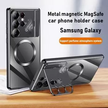 Для Samsung Galaxy S24 S23 S22 S21 Ultra Чехол Металлический Алюминиевый Сплав Магнитный Magsafe Автомобильный Держатель Телефона Защитная Задняя Крышка Для Духов For Samsung S23 Ultra чёрный