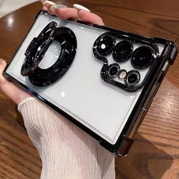 Для Samsung Galaxy S24 S23 S22 Ультра гальванизированная магнитная подставка с четырьмя углами на воздушной подушке, прозрачный защитный чехол с защитой от падения For Samsung S22