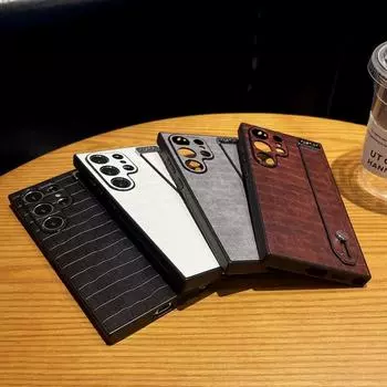 Для Samsung Galaxy S24 S23 S22 Ultra ремешок на запястье квадратный крокодиловый противоударный чехол из ТПУ Hybird из искусственной кожи однотонный цветной чехол Samsung S24 чёрный