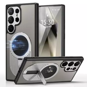 Для Samsung Galaxy S24 S23 S22 Ultra чехол для ароматерапии с рассеиванием тепла Magsafe Magnetic Wireless Charge с металлической подставкой Чехол для телефона For Samsung S24 Ultra чёрный