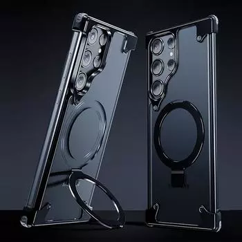 Для Samsung Galaxy S24 S23 Ultra чехол из алюминиевого сплава, жесткий прозрачный чехол из ТПУ для Magsafe, противоударный чехол-кронштейн Samsung S24 Ultra чёрный