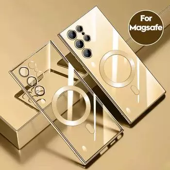 Для Samsung Galaxy S24 S 24 Ultra Plus Роскошный чехол Magsafe с прозрачным противоударным магнитным мягким чехлом для Samsung Galaxy S24 S23 For Galaxy S23 чёрный