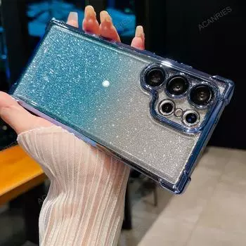 Для Samsung Galaxy S24 Ultra 5G S23 Plus S22 + S21 Fe блестящий силиконовый мягкий чехол S 24 23 22 Четырехугольный противоударный чехол S24