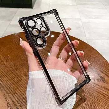 Для Samsung Galaxy S24 Ultra 5G S23 Plus S22 + S21 Fe Plating силиконовый мягкий чехол S 24 23 22 21 24+ Четыре угла противоударный чехол S24 чёрный