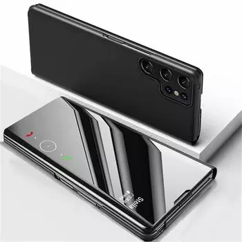 Для Samsung Galaxy S24 Ultra Case Роскошные прозрачные зеркальные кожаные чехлы для телефонов Samsung S24 + Plus S 24 Ultra Противоударная подставка-обложка-книга For Samsung S24 Ultra чёрный