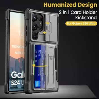 Для Samsung Galaxy S24 Ultra чехол роскошный матовый карман для карт Push Window Kickstand противоударный защитный жесткий чехол аксессуары for Galaxy S24 Ultra