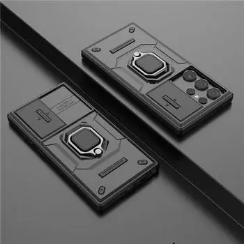 Для Samsung Galaxy S24 Ultra Чехол S24 Ultra Чехол 6,8 дюйма Защита объектива Ударопрочный Магнитный держатель с окном для нажатия Бампер For S24 Ultra чёрный